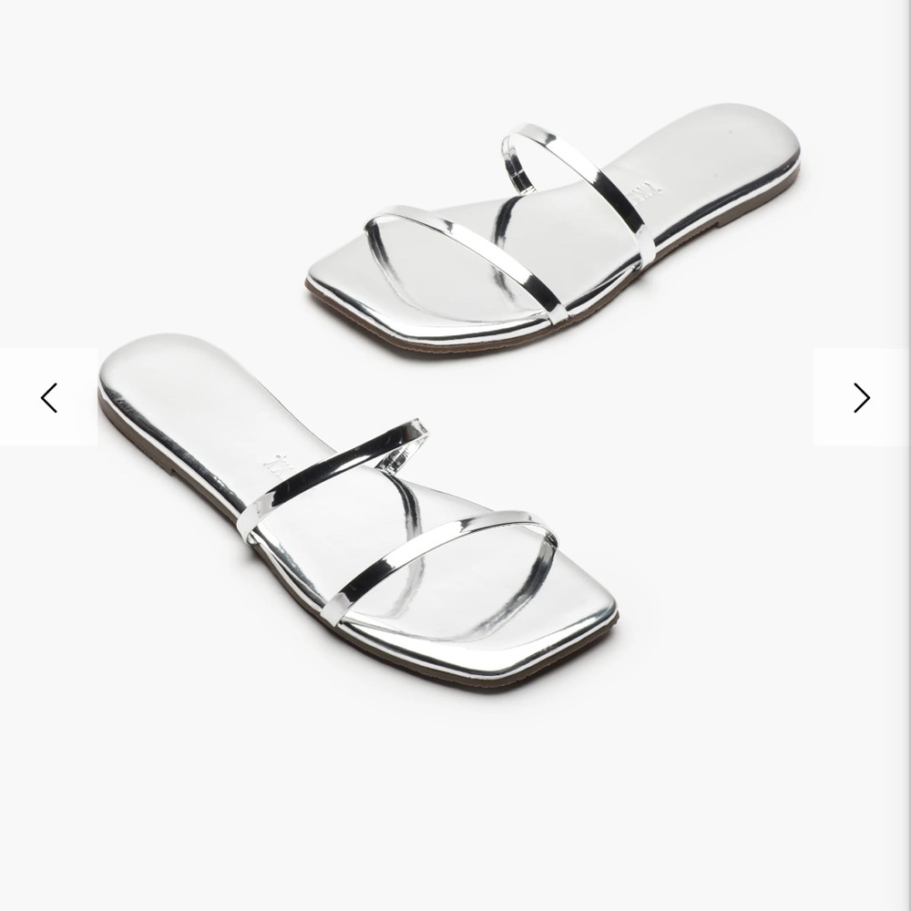 TKEES square toe Gemma mirror Silver Strappy Women's Sandals 9